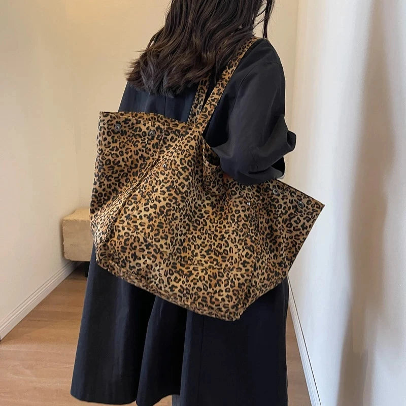 Large Capacity Oversized Leopard Prints Shoulder Bags For Women Deformable All Match Shopping Totes Luxury Handbags