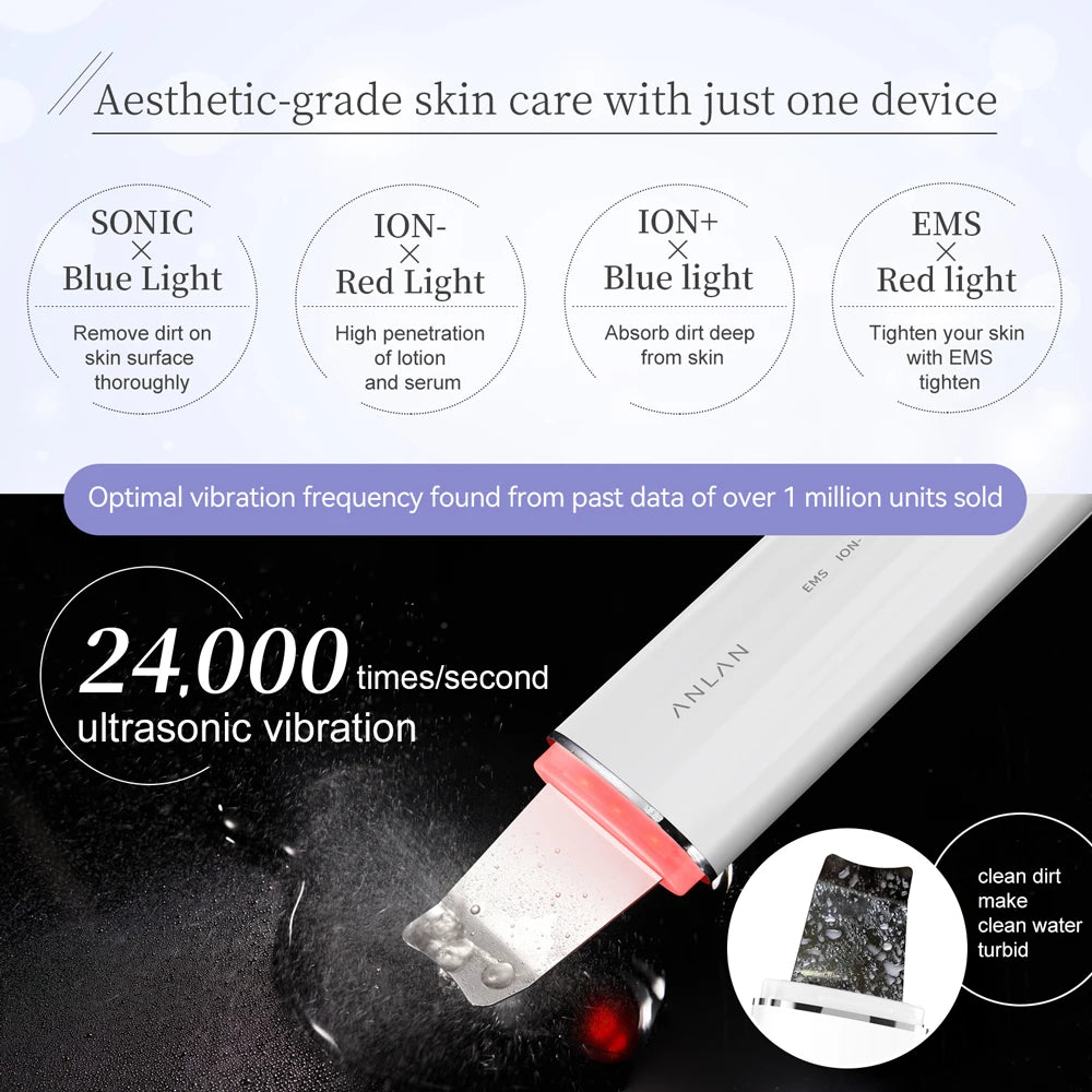 ANLAN Ultrasonic Skin Scrubber Peeling Facial Ultrasonic EMS Face Lifting LED Therapy Skin Care Pore Deep Cleansing Machine IPX7
