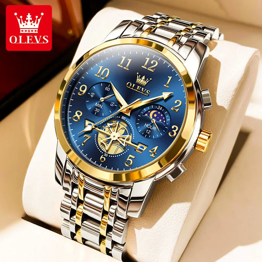 OLEVS 2900 Business Quartz Man Wristwatch Number Scale Stainless Steel Watch For Men Moon Phase Waterproof Fashion Watches 2024