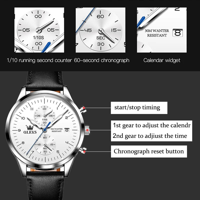 OLEVS Watches for Men Original Brand Quartz Luxury Business Men's Watch Waterproof Luminous Date Fashion Chronograph Wristwatch