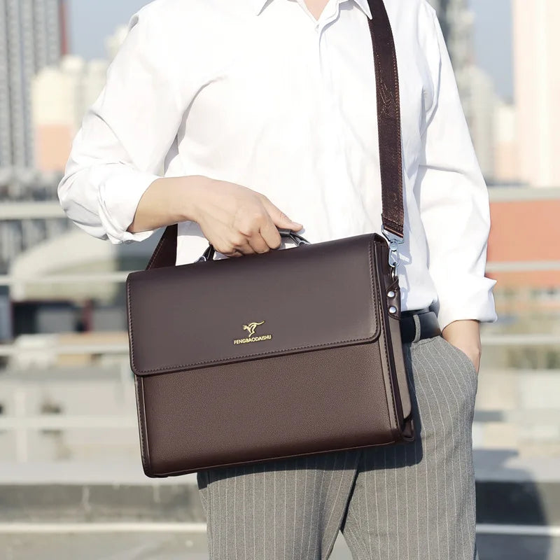 Leather Luxury Briefcases For Men Designer Work Business Tote Bolsas Black Handbag Shoulder Lawyer Square A4 Side Crossbody Bag