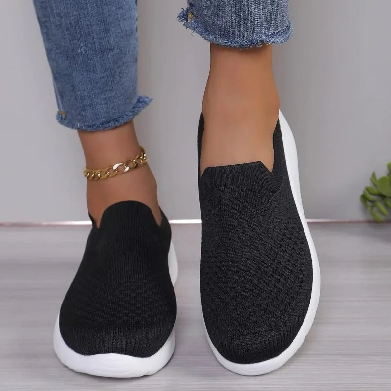 Knitting Women Sneakers Mesh Sport Loafers Shoes FlatsCasual WalkingShoes New Summer 2024 Cozy Running TravelZapatillas Mujer