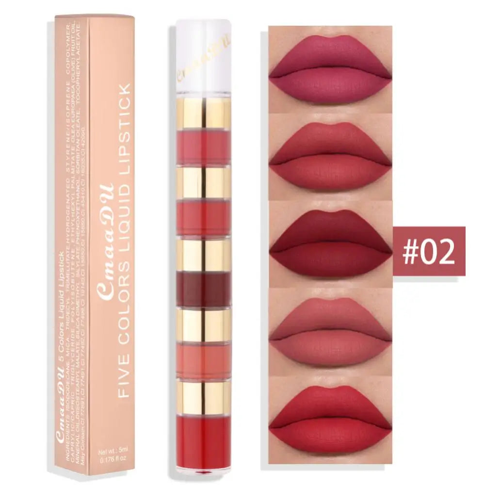 5 In 1 Matte Lipstick Kit Waterproof Nude Combination Lipgloss Long Lasting Velvet Red Show Complexion Sexy Lip Tint Cosmetic