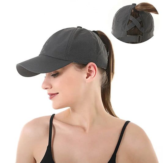 Quick Dry Ponytail Baseball Caps Women Criss Cross Messy Bun Snapback Hat Ponycap Trucker Hats Adjustable Outdoor Sports