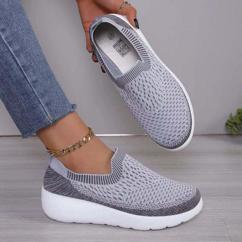 Knitting Women Sneakers Mesh Sport Loafers Shoes FlatsCasual WalkingShoes New Summer 2024 Cozy Running TravelZapatillas Mujer