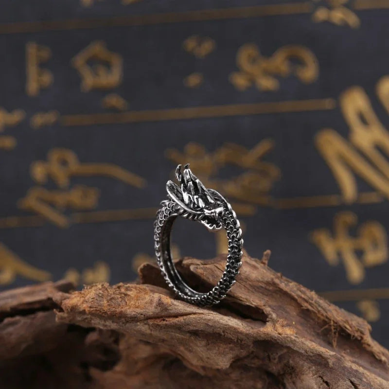 Vintage Dragon Adjustable Rings for Men Retro Gothic Animal Finger Opening Ring Punk Hiphop Party Fashion Jewelry Accessories