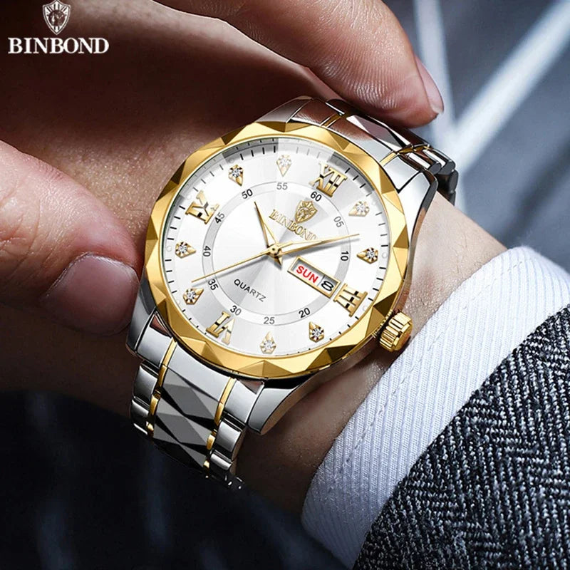 BINBOND B2521 Fashion Luxury Business Men Watches 30M Waterproof Week Date Clock Sport Quartz Mens Wristwatch Relogio Masculino