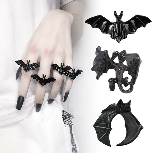 Bat Ring Vintage Gothic Finger Rings Simple Women Men Personalized Opening Adjustable Ring Halloween Party Jewelry Accessories