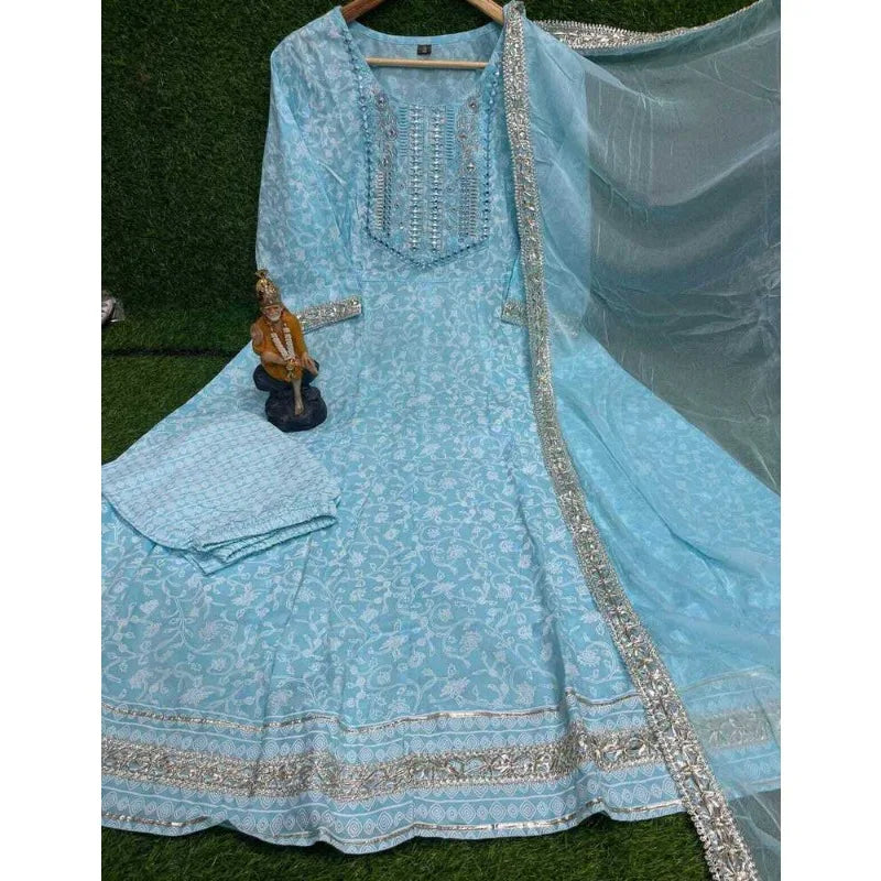 Indian Traditional Women's Wearing of Artificial Silk Anarkali Salwar Kameez &Dupatta