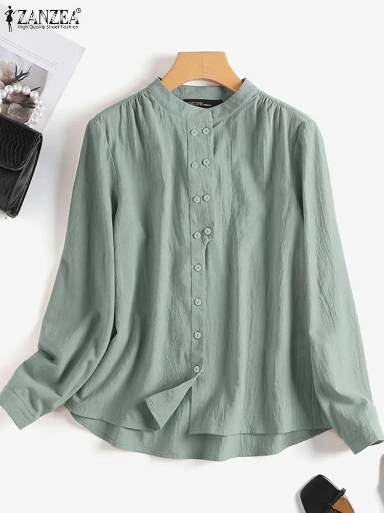 ZANZEA Chinese Style Vintage Blouse 2023 Cotton Long Sleeve Shirt Fashion Autumn Women Double Breasted Top Casual Oversize Blusa