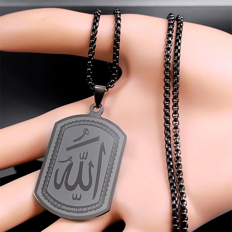 Islamic Arab Allah Blessing God Necklaces Men/Women Stainless Steel Black Color Arabic Necklace Jewelry acero inoxidable joyeria