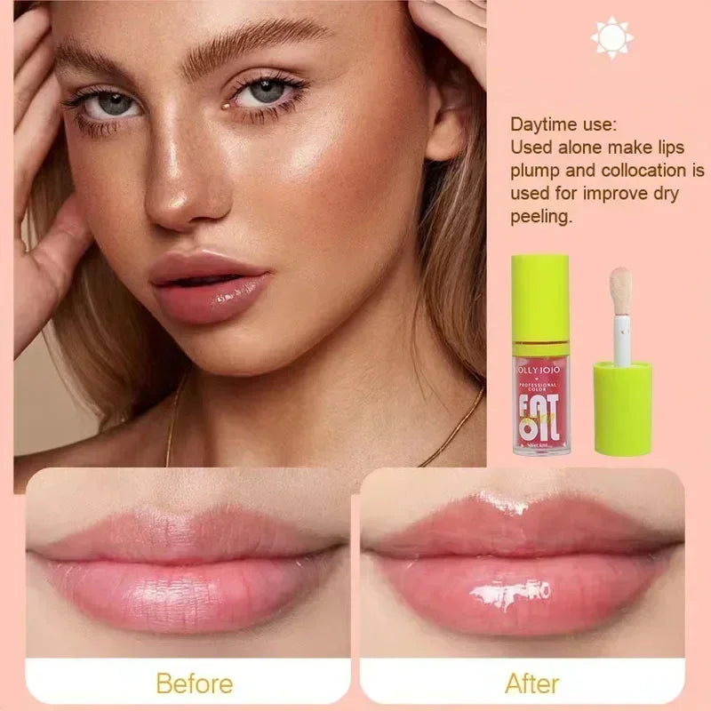 Moisturizing Glitter Lip Gloss Lip Plumper Makeup Glitter Nutritious Liquid Lipstick Transparent Cherry Mineral Lip Oil Cosmetic