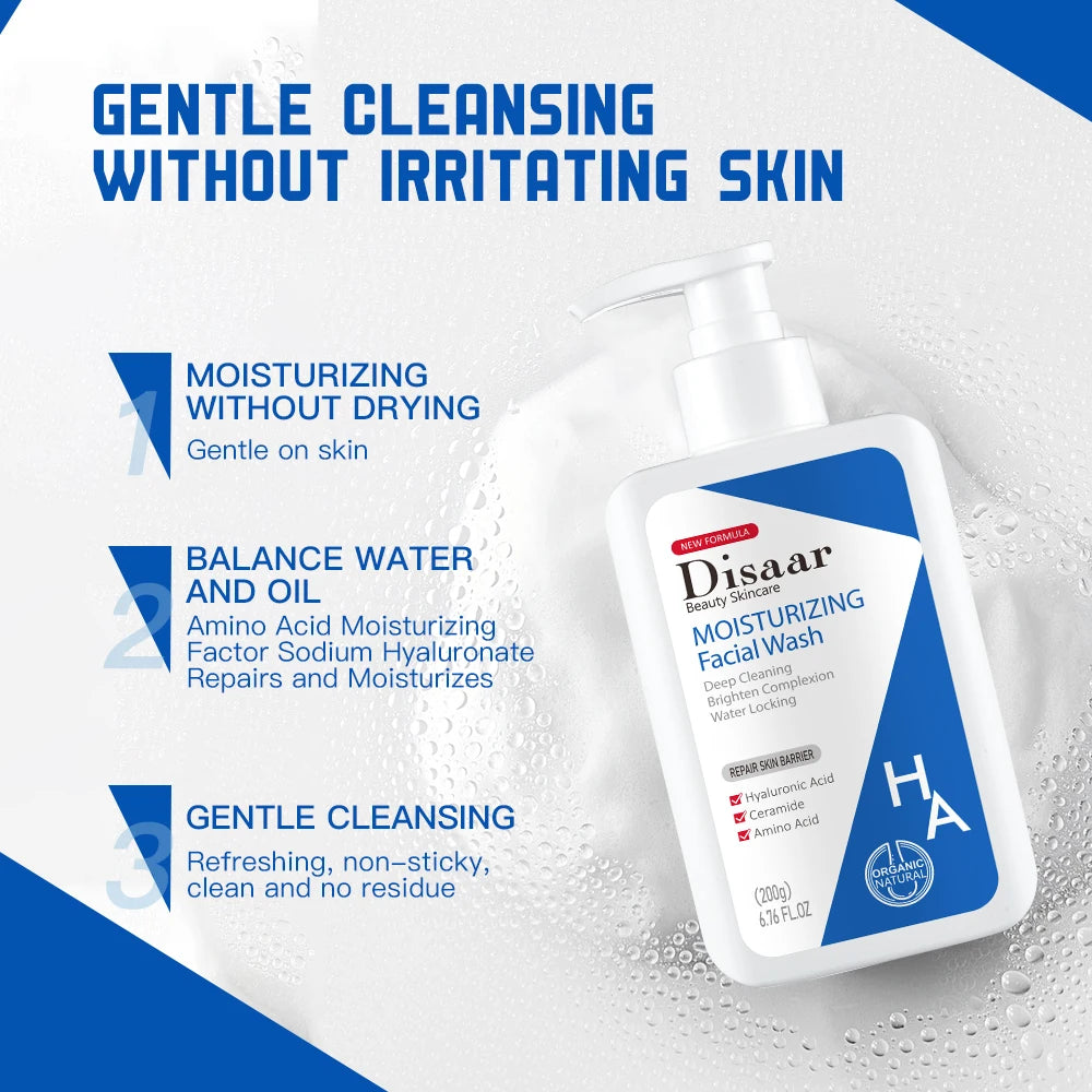 Disaar Moisturizing Face Wash Cream 200g Hyaluronic Acid Foam Gel Deep Cleaning Brigheten Complexion Water Locking Facial Care
