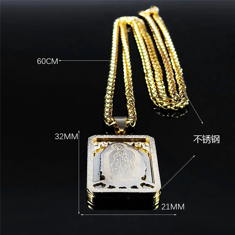 HNSP Virgin Mary Prayer Stainless Steel Pendant Chain Necklace For Men Women Jewelry Religion Tags Medal Accessories