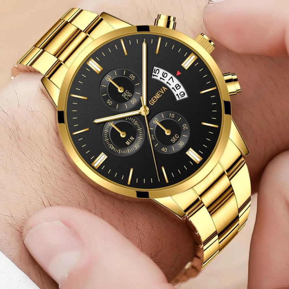 New Geneva Leisure Business Men's Watch Fashion Three Eyes Military Quartz Watch Stainless Steel Waterproof Gentleman Wristwatch