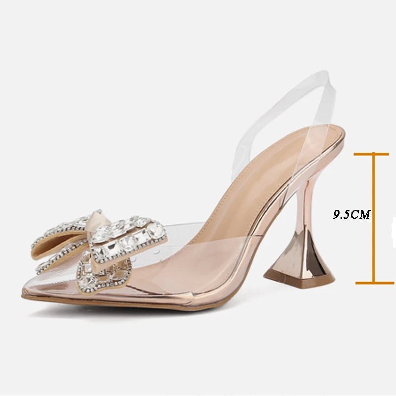 Eilyken Spring Butterfly-knot Crystal Designer Pumps Women PVC Transparent High Heels Sexy Pointed Toe Party Prom Mules Shoes