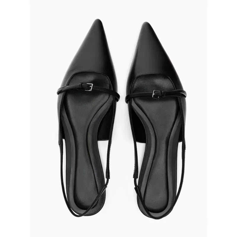 2024 New Bling Women Sandal Fashion Pointed Toe Shallow Slip on Ladies Elegant Slingback Shoes Med Heel Flat Shoes