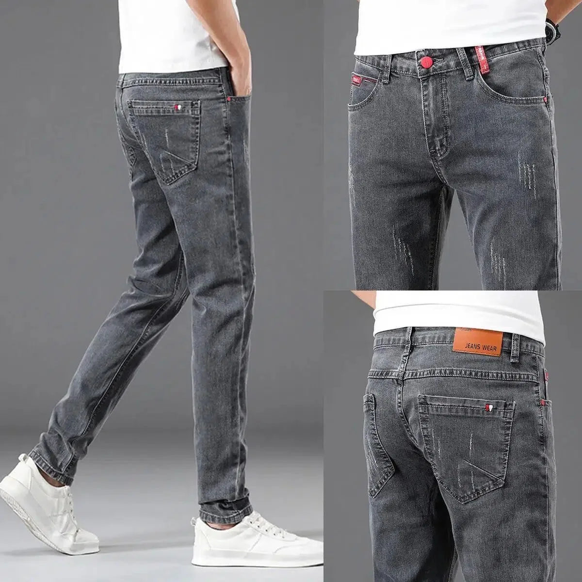 2024 Spring and Autumn New Fashion Solid Color Comfortable Jeans Men's Casual Slim High Quality Stretch Small Legs Pants 28-36
