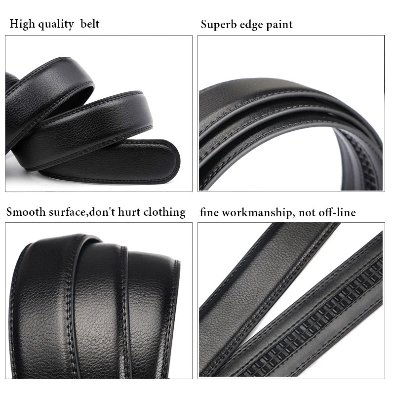 105 150 140 130 160 170cm Large Plus Size Men's Belt PU Brand Fashion Automatic Simple Buckle Black PU Leather Belt 3.5cm Width
