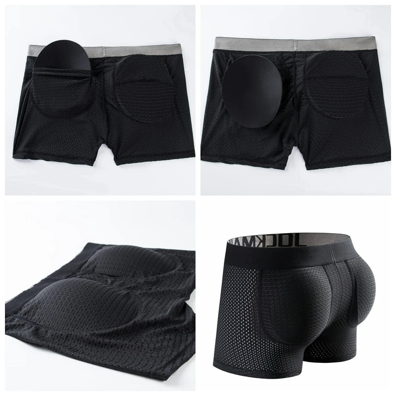 Mesh Mens Padded Underwear Men's Sexy Fashion Ice Silk Mesh Breathable Soft Comfortable Butt Lift Boxer Briefs Underwear