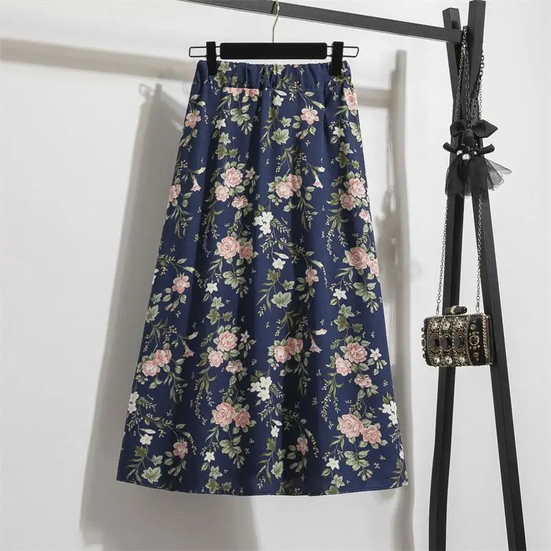 Spring Summer Chiffon Women skirts Casual Floral Printed Woman Long skirts Elastic Waist Female Loose extended Skirt