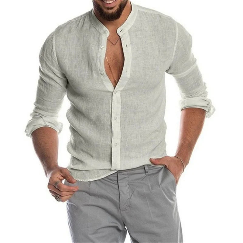 S-5XL!2023 Summer New Men's Solid Color Linen Casual Shirt Cardigan Long Sleeve Thin And Breathable Shirts