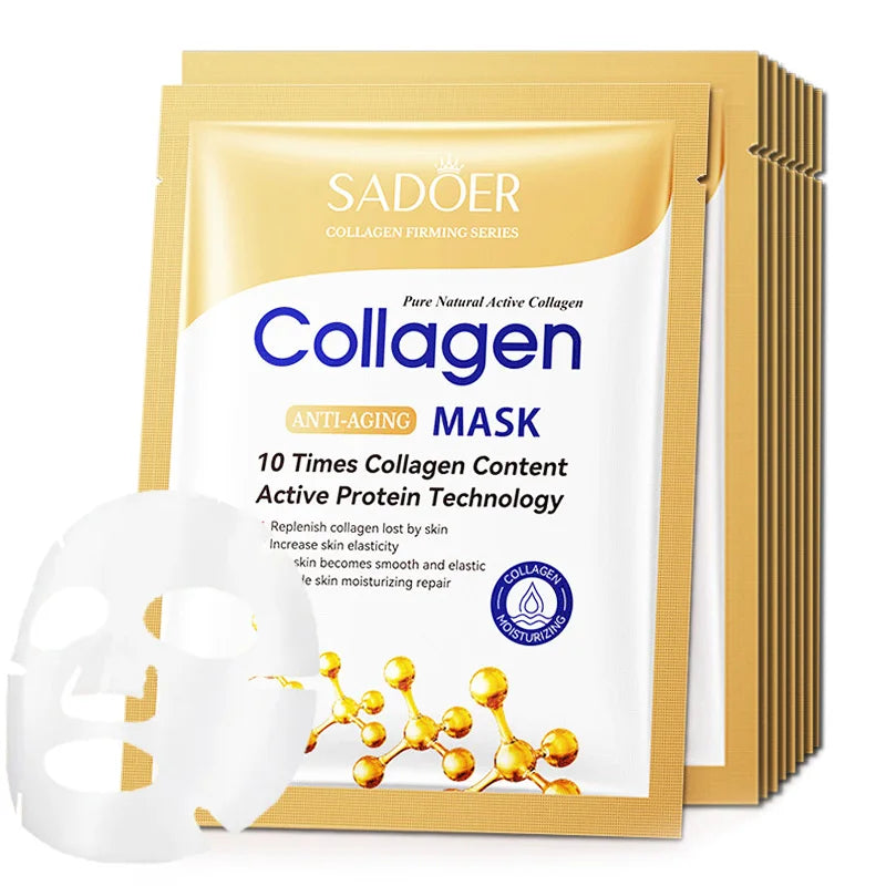 10pcs SADOER Collagen Face Mask Firming Moisturizing Repair Brightening skincare Face Sheet Mask Beauty Facial Masks Skin Care