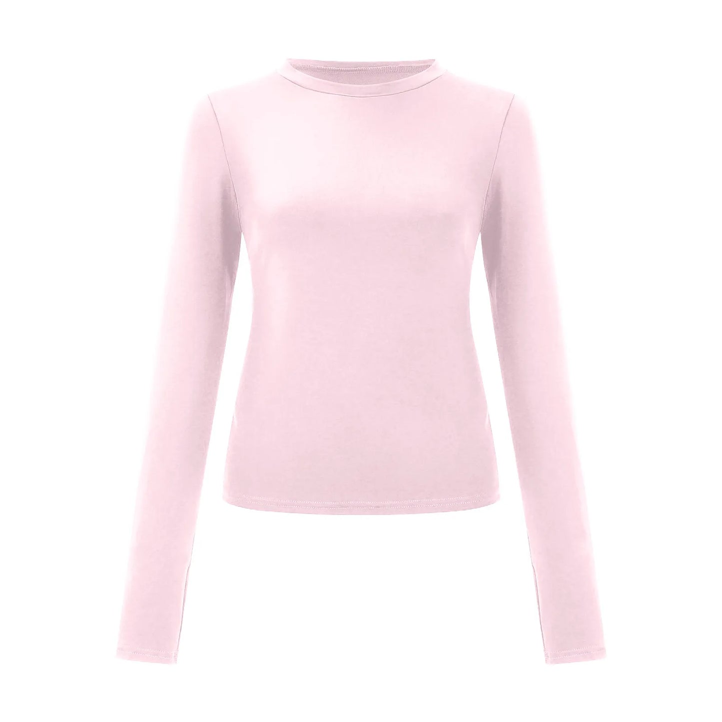 Pink Long Sleeve T-shirt Women 2024 Summer Cute White Crop Top Ladies Causal Sexy Slim O Neck Basic Tees Tshirt Y2k Top Clothes