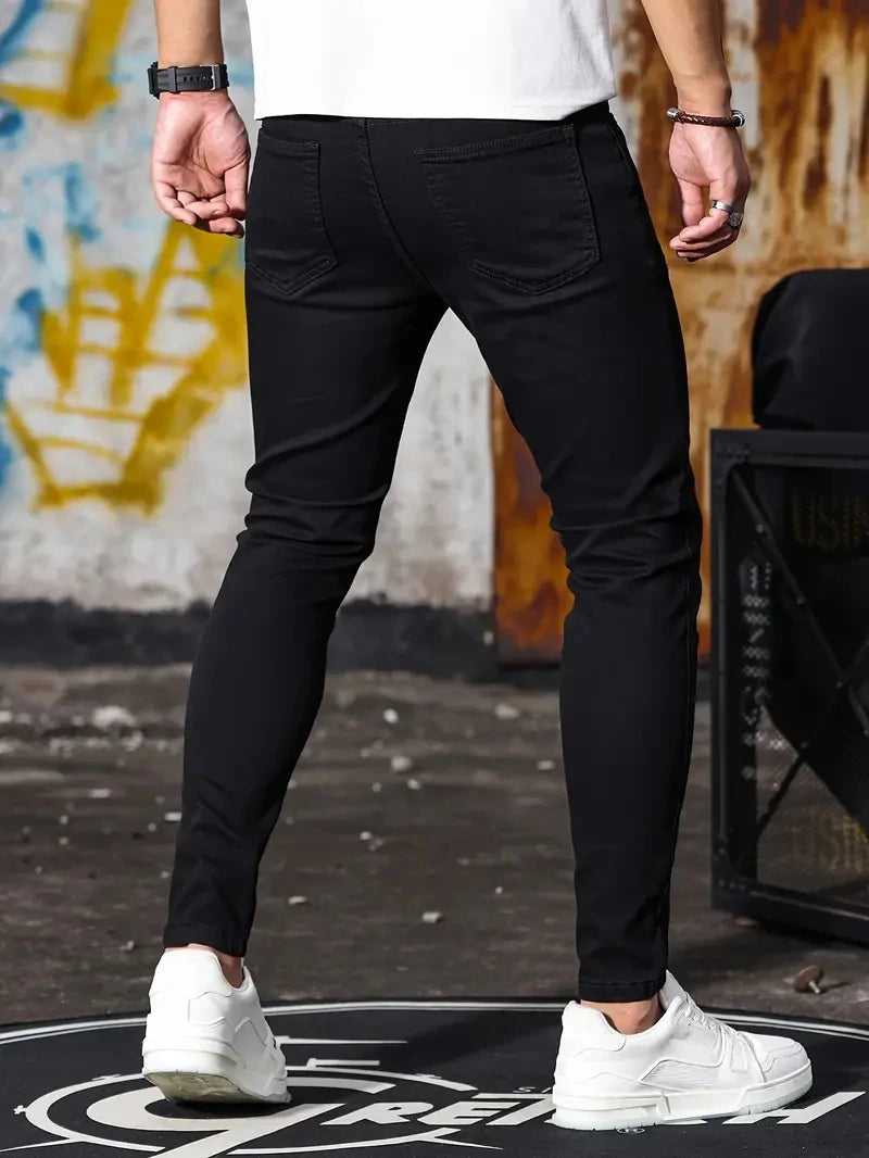 Man Pants Retro Washing Zipper Stretch Jeans Casual Slim Fit Trousers Male Plus Size Pencil Pants Denim Skinny Jeans for Men