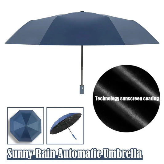 Sunny Rain Automatic Foldable Umbrella Compact Portable Lightweight Repel Umbrella for Rain Windproof Reverse UV Protection
