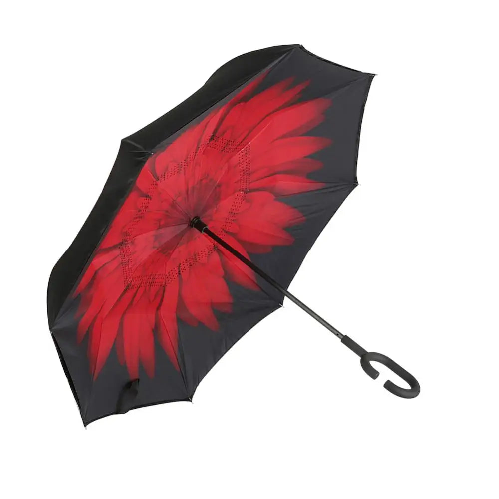 C-Handle Double Layer Umbrella Sun Umbrella Windproof Folding Inverted Upside Down Reverse Outdoor Prevention When Rain And Sun