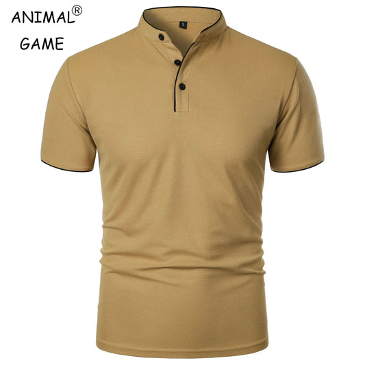 Summer Men's Short Sleeve Collar Tshirts New Solid Color Casual Polo Shirt Trendy Breathable Loose Basic Splice Top