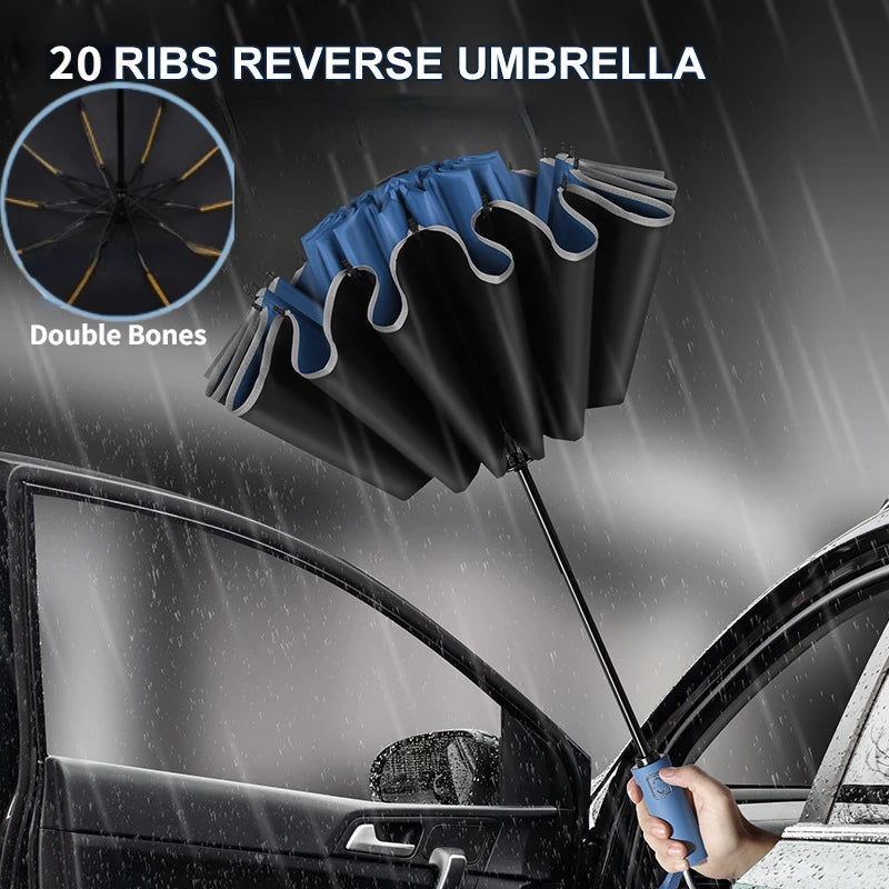 Men Women Umbrella  Fully Automatic Reverse Folding Umbrella with Windproof Reflective Stripe UV Umbrellas