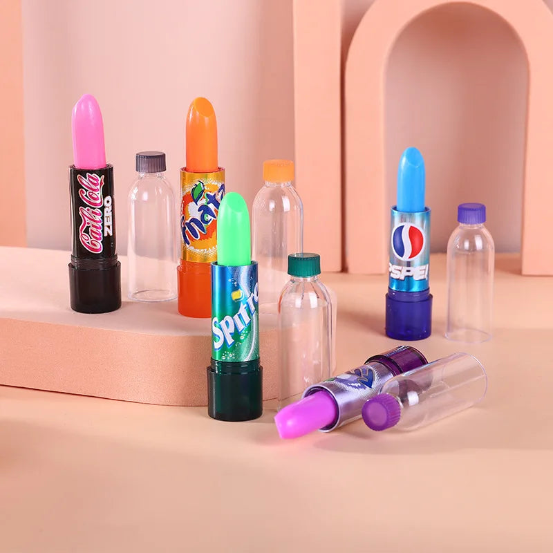24Pcs Cute Drink Bottle Lip Balm Soda Flavored Color Changing Moisturizing Lipstick Lip Balm Kids Lips Care Party Birthday Gifts