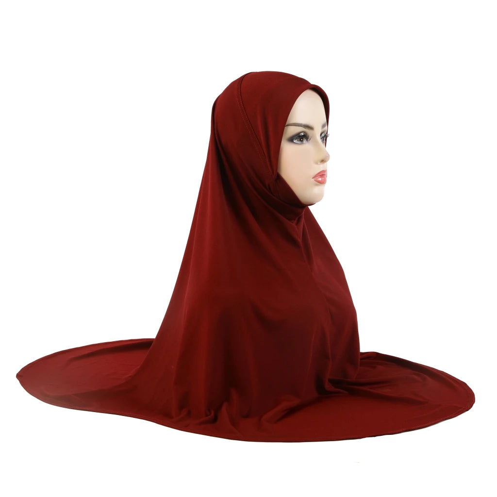 H305 Plain XL size muslim hijab with chin part top quality extra size amira pull on islamic scarf hot sell headscarf