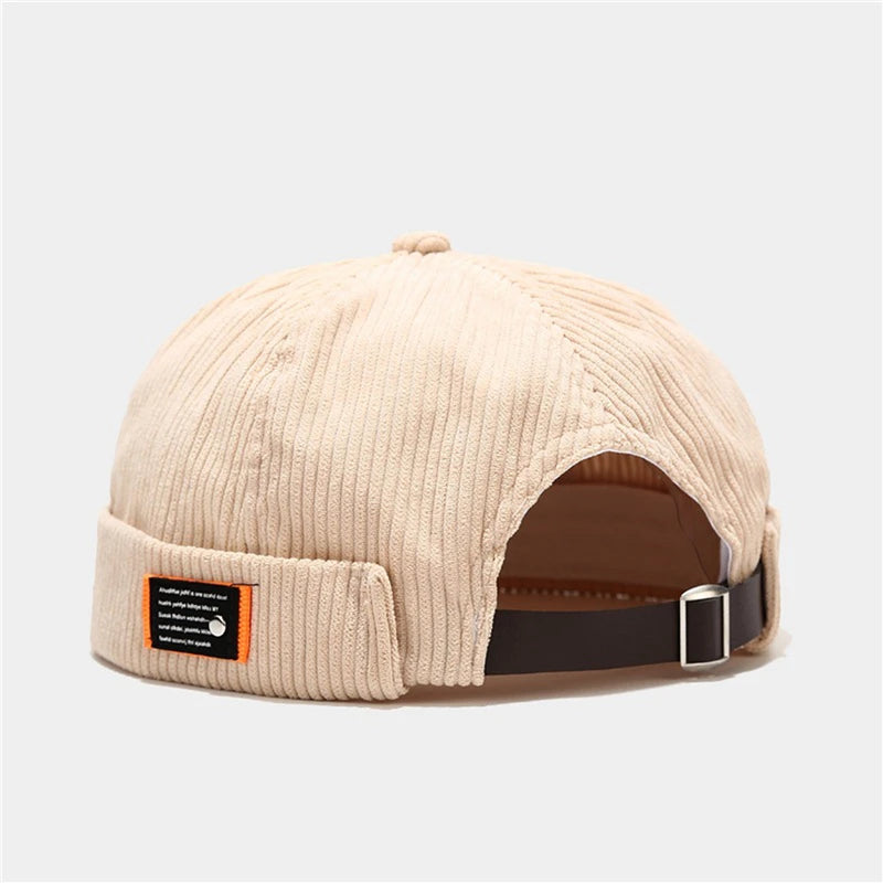 Retro Beanie Hat Unisex Solid Cap Streetwear Hip Hop Brimless Hats Vintage Corduroy Docker Caps For Men Adjustable Dome Hats