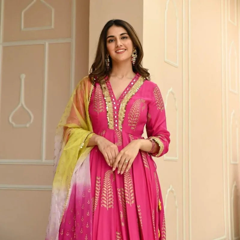 Rayon Designer India Pakistan Pink Salwar Kameez Dress Party Suit Wedding