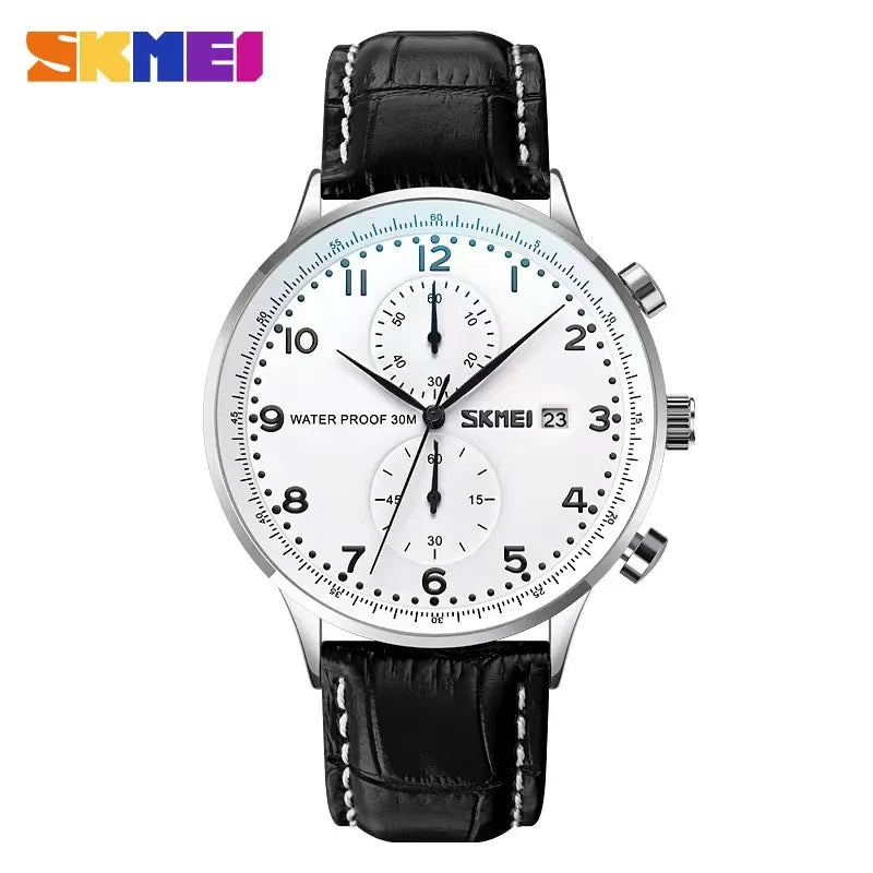 SKMEI 9301 Mens Top Brand Luxury Genuine Leather Strap Waterproof Date Wristwatch Clock reloj hombre Stopwatch Quartz Watches