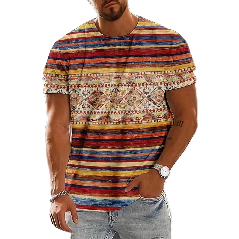 Vintage Ethnic T-shirt 3d Print Clothing O-neck Men Tops Oversized Short Sleeve Tee Summer Loose Male Streetwear Mens Clothes
