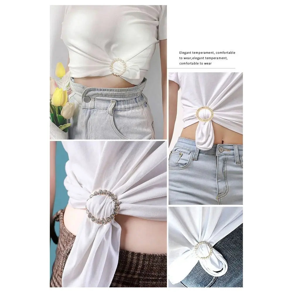 New Fashion Corner Hem Waist Knotted Brooches Crystal Pearl Metal Hijab Scarf Ring Button Shirt T-shirt Fixed Buckle Accessories