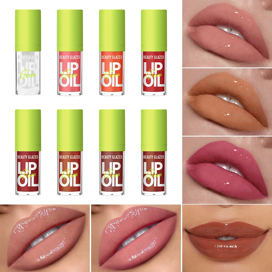 8 colors Moisturizing Candy Lip Gloss - Pearlescent Lustrous Mirror Nude Lip Stain with Natural Lip Oil Valentine's Day Gifts