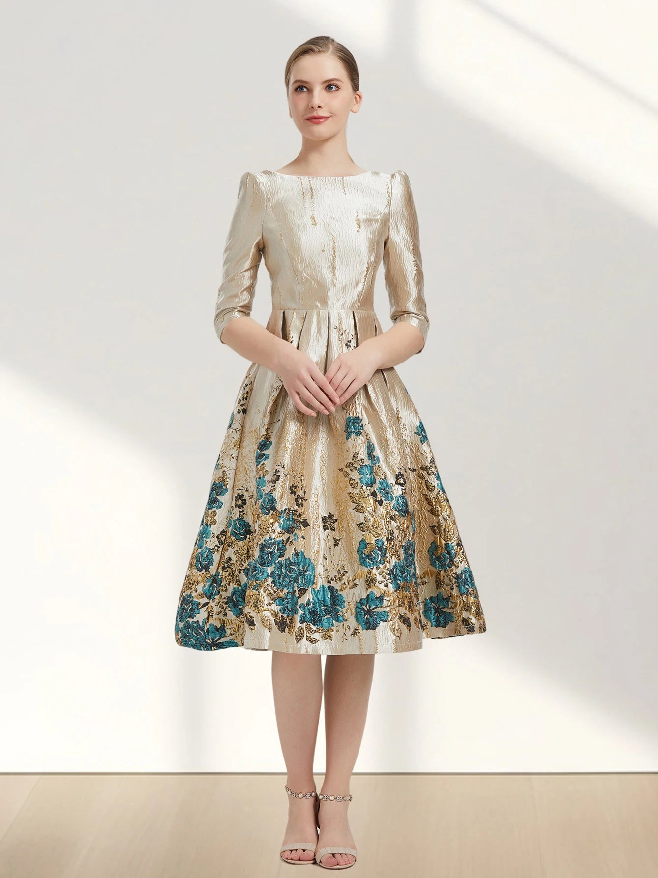 Women Luxury Floral Jacquard Dress 2024 New Fashion Sleeve Party Long Brocade  Elegant Casual Girls Evening  Clothing
