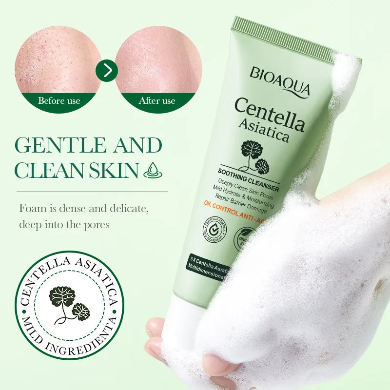 BIOAQUA Centella Asiatica Facial Cleanser Moisturizing Oil Control Face Cleansing Face Wash Foam Facial Cleanser Skin Care