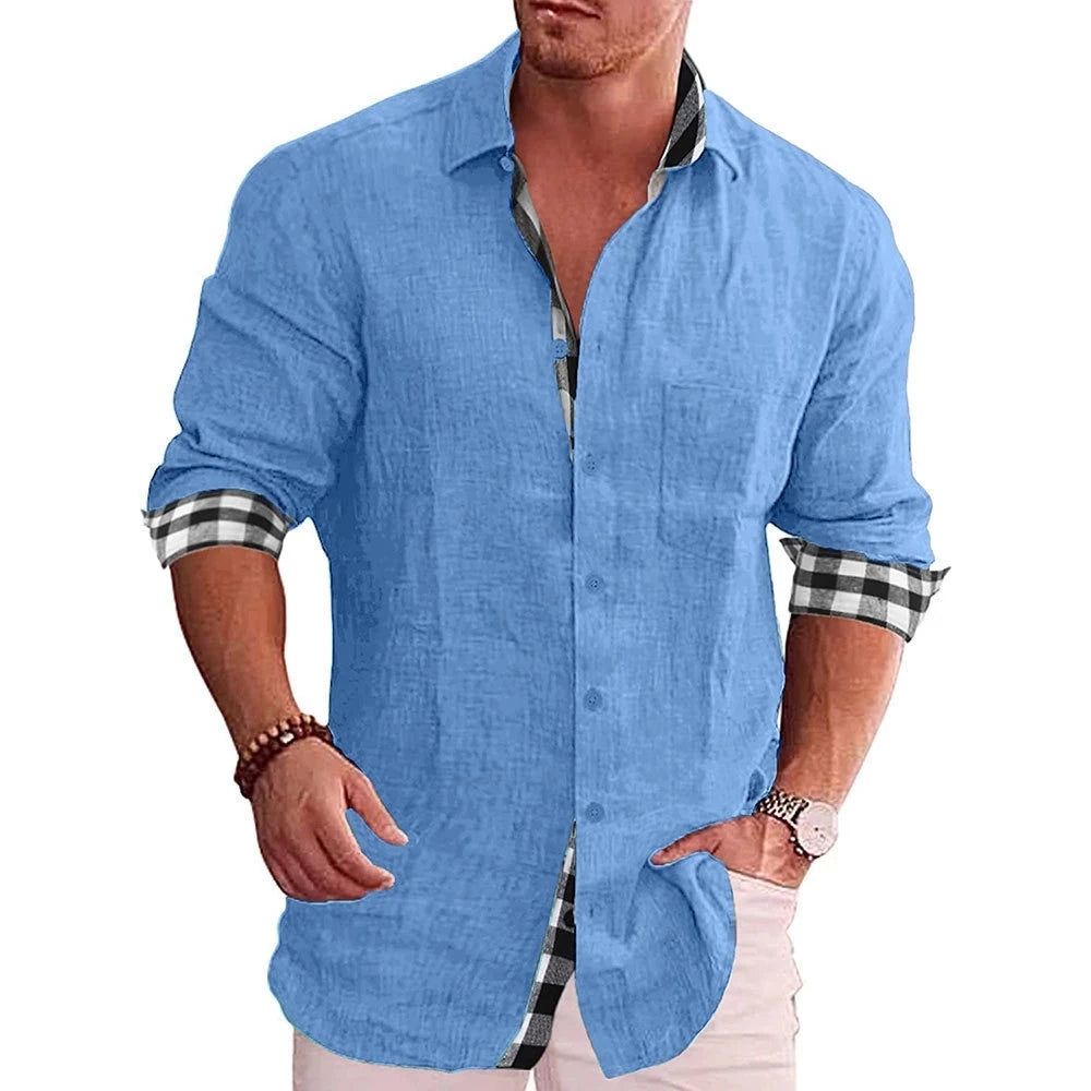2024 Linen Hot Sale Men's Long-Sleeved Shirts Solid Color Stand-Up Collar Casual Beach Style Casual Handsome Men Shirts S-4XL