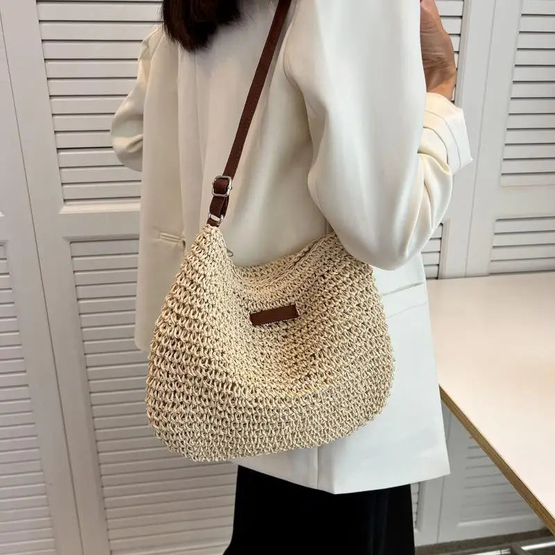 Ladies Fashion Summer Straw Crossbody Bag Women Beach Holiday Shopping Woven Shoulder Handbag Messenger Purses For Women Bags