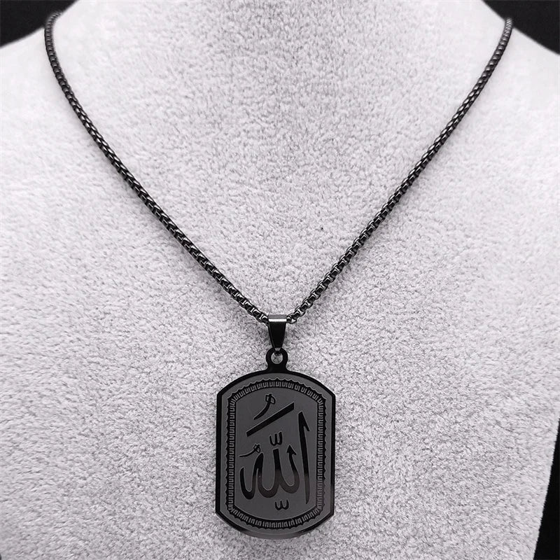 Islamic Arab Allah Blessing God Necklaces Men/Women Stainless Steel Black Color Arabic Necklace Jewelry acero inoxidable joyeria