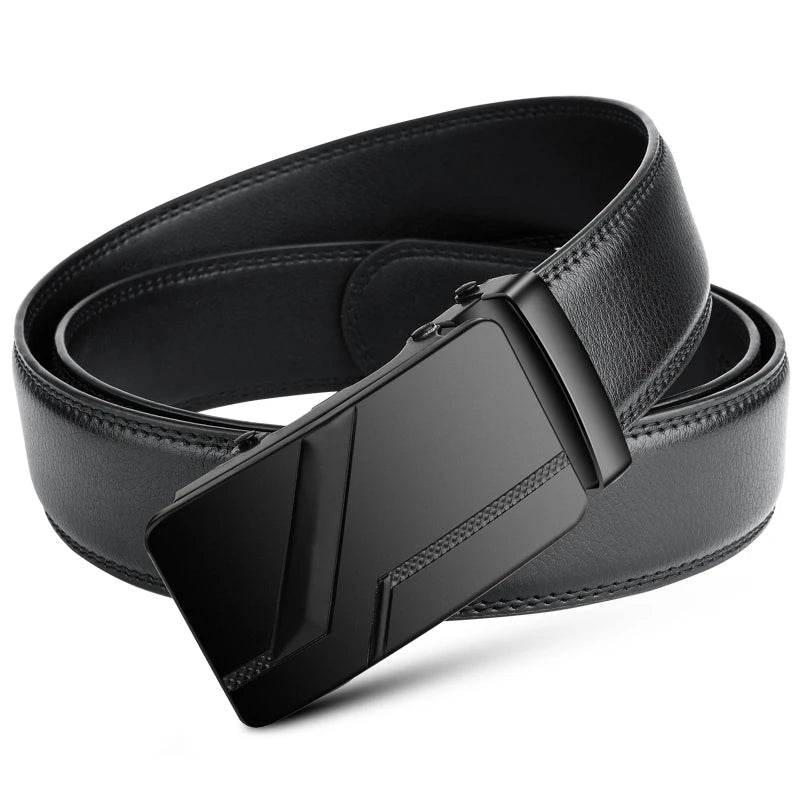 105 150 140 130 160 170cm Large Plus Size Men's Belt PU Brand Fashion Automatic Simple Buckle Black PU Leather Belt 3.5cm Width