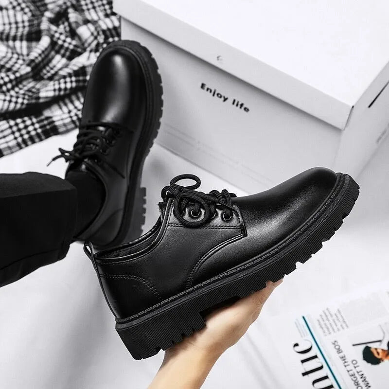 2024 Men Korea Leather Platform Oxfords Slip on Thick Tottom Male Derby Shoes Casual Loafers Mens Square Toe Formal Dress Shoes