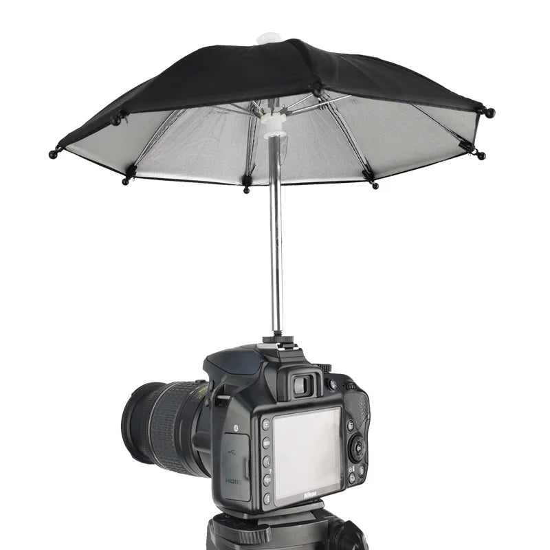 Camera Umbrella with Hot Shoe Phone Holder Sun Hood Glare Reducing Sunshade for DSLR Outdoor Shooting Photography Accessories