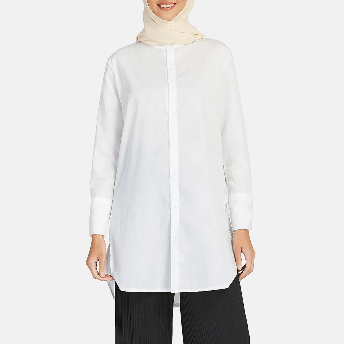 Women Fashion Tunic Blouse Long Sleeve Islamic Ramadan Shirts Lady Plus Size S-5xl White Tops for Muslim Girls Chemise Femme